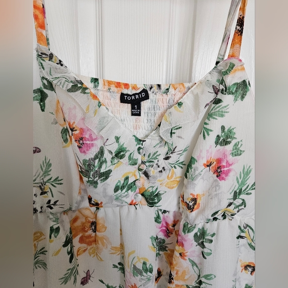 🌷 Torrid Ivory Chiffon Floral Babydoll Cami Size 1 - Picture 4 of 5